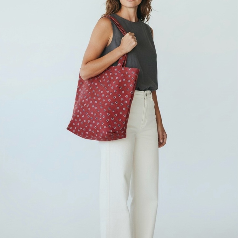 J.Crew Star Spangled Red White Blue Cotton Canvas Tote Bag Reusable Shopper